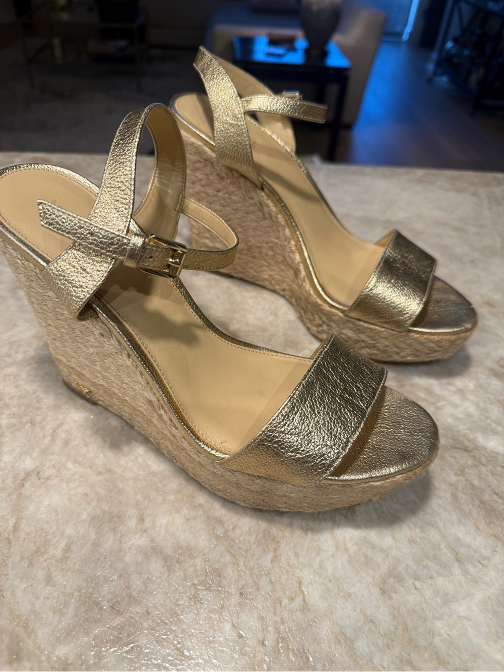 MICHAEL Michael Kors Gold Leather Espadrille Wedge Sandals